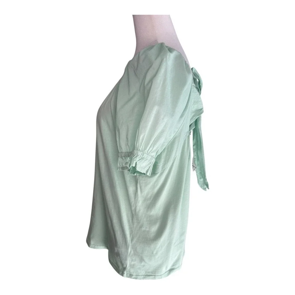 J. Crew Top Medium Green‎ Bow Tie Back Short Sleeve Blouse Summer Casual NWT